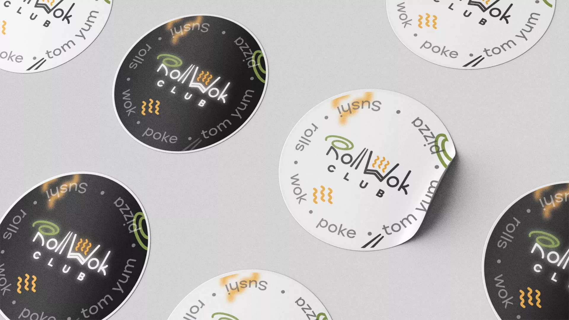 Разработка наклеек для суши-бара «Roll Wok Club» в Тобольске